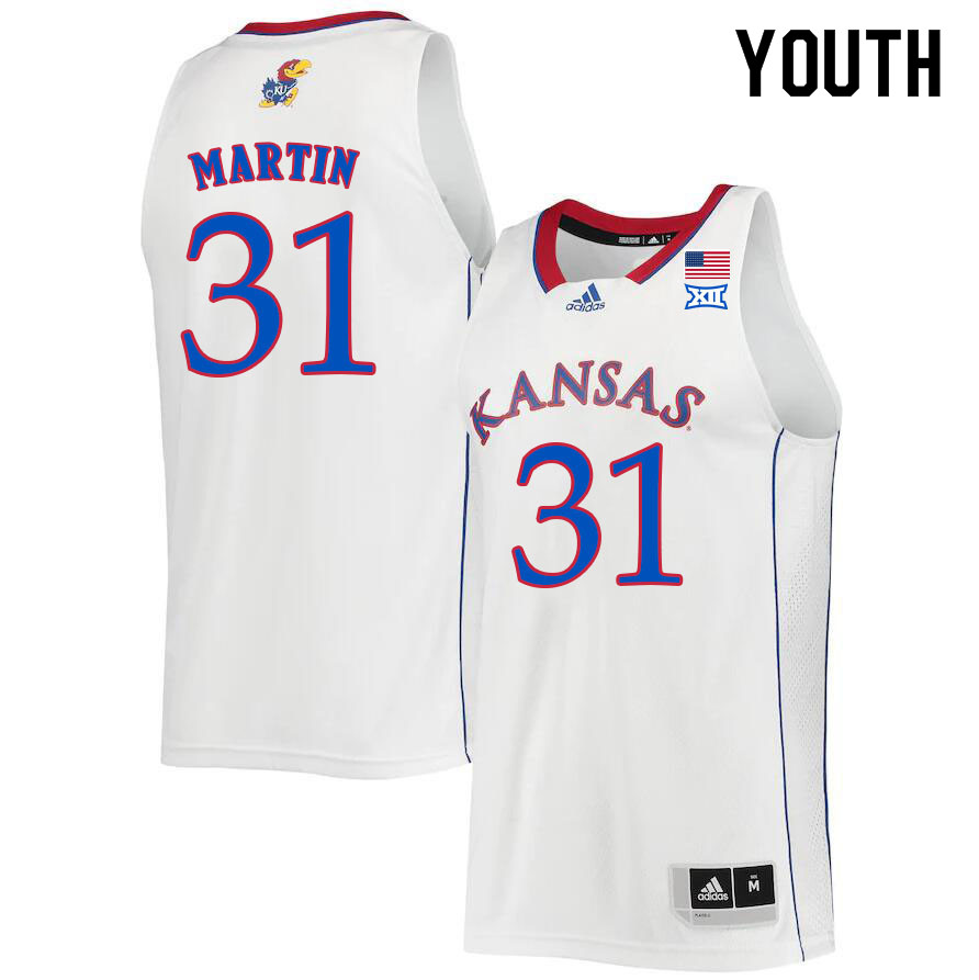 Youth #31 Cam Martin Kansas Jayhawks College Basketball Jerseys Sale-White